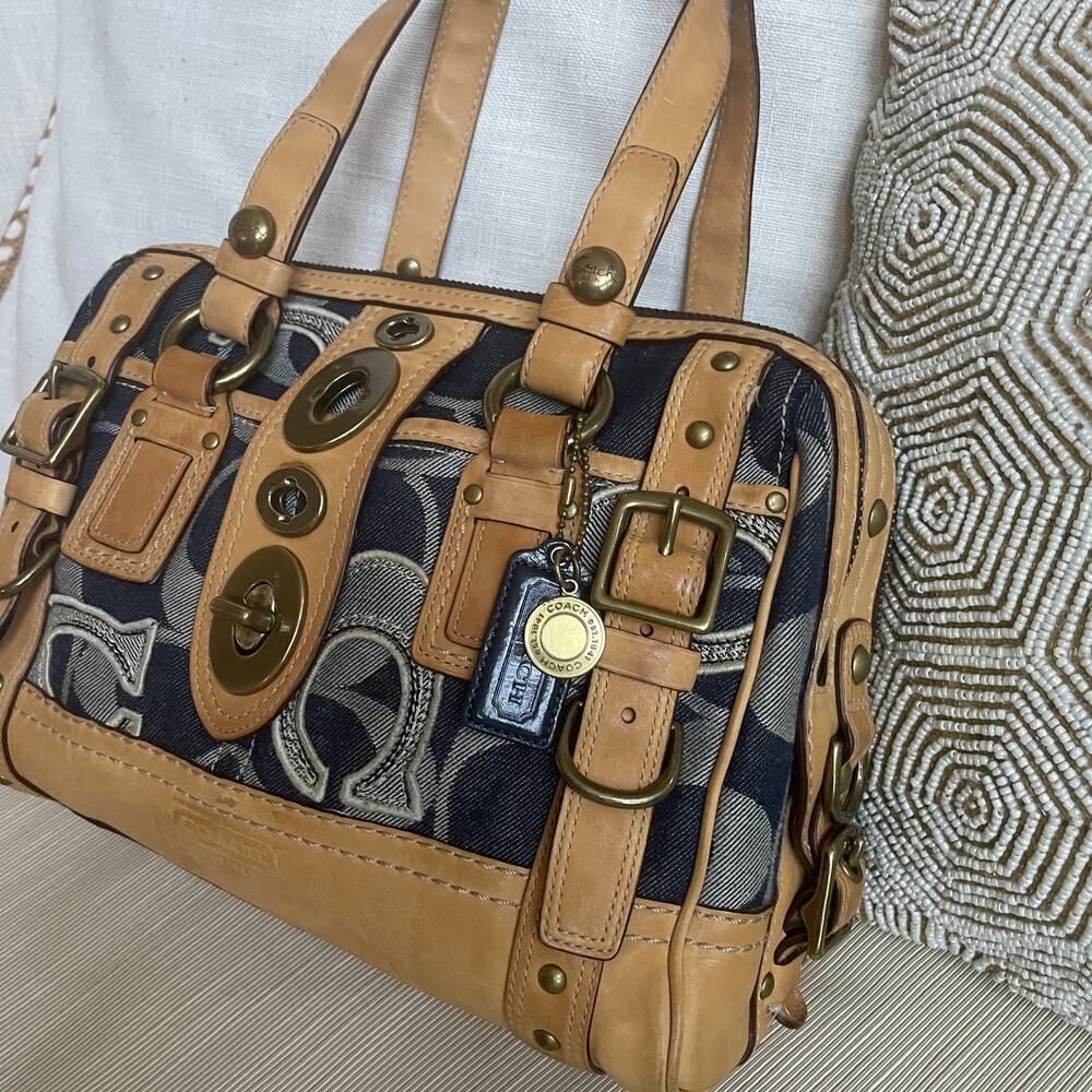 Rare Legacy Denim Lilly Satchel Turnlock Bag | Rainbow Legacy Lining, Vintage - Picture 13 of 13